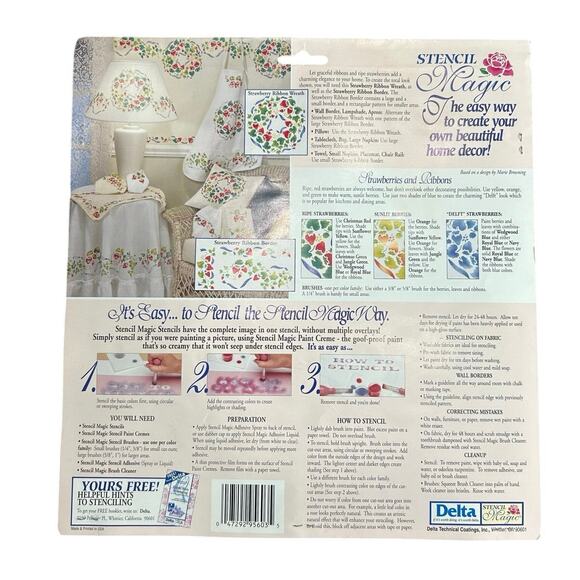 90s Vtg- Stencil Magic Delta Strawberry Ribbon Wreath Border No. 956030011 NWT - Picture 2 of 6